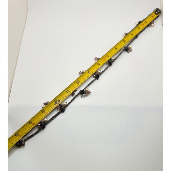 Talbots Knotted Chain Necklace with Pink Bead Accents Charms 30 Inch - Picture 3 of 7